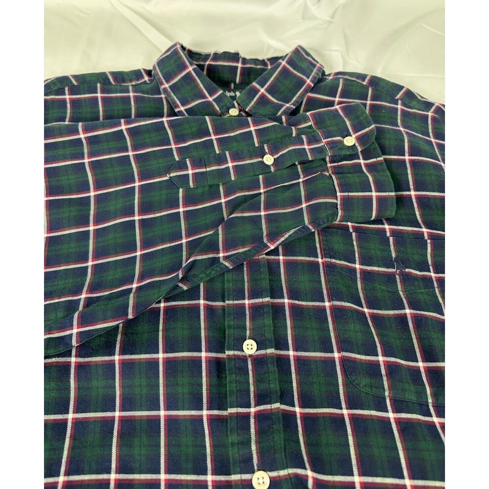 Ralph Lauren Big Shirt Men's 2XL Green Red Plaid Long Sleeve Button Down Shirt
